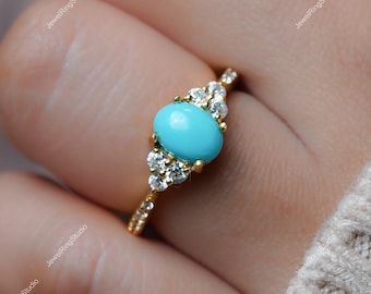 Anillo de plata de ley con turquesa, anillo de turquesa de la Bella Durmiente, anillo de gema azul, anillo de aniversario, piedra natal de diciembre