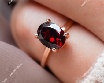 Red Garnet Ring Natural Garnet Ring Gift for Her Garnet Gold Ring Engagement Ring for Her January Birthstone Ring Garnet Solitaire Ring