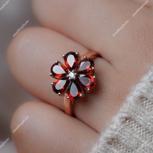 Red Garnet Ring, Garnet Gemstone Gold Ring Engagement Women Rings January Birthstone Ring For Women Jewelry Anniversary Gift Of Ring