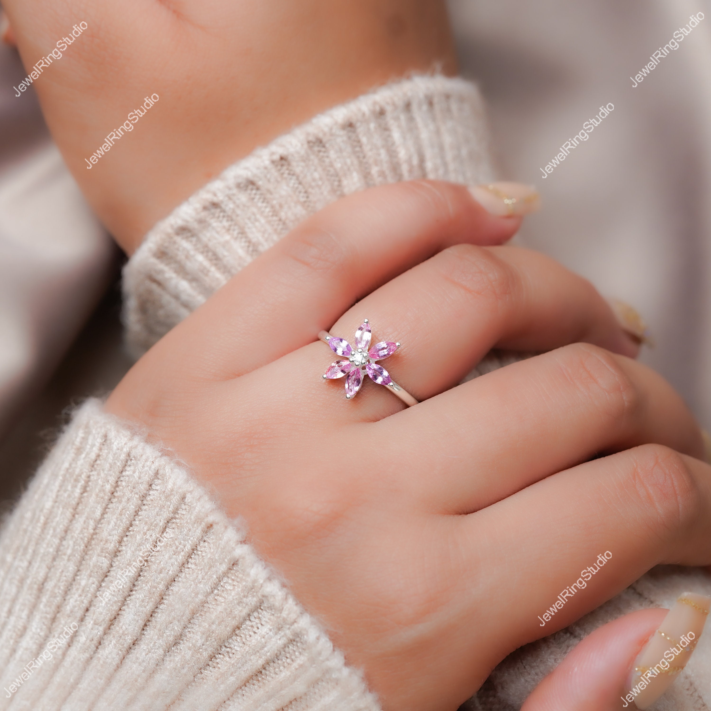 ピンクサファイアリング | マーキスカットジェムストーンシルバー