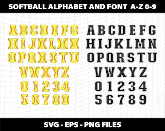 Softball Sports Alphabet Font Letters Svg Softball College Varsity Bundle Number Softball Svg Alphabet Design Download Digital File