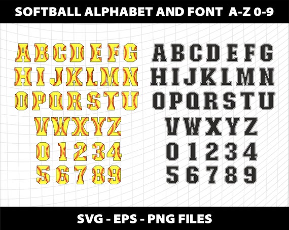Softball Sports Alphabet Font Letters Svg Softball College Varsity Bundle Number Softball Svg Alphabet Design Download Digital File