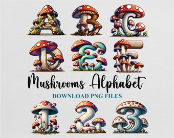 Mushrooms Letters Alphabet Numbers Cliparts Sublimation Tshirt