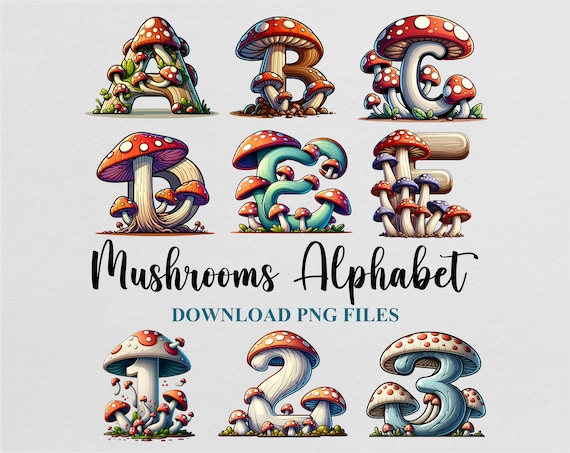 Mushrooms Letters Alphabet Numbers Cliparts Sublimation Tshirt