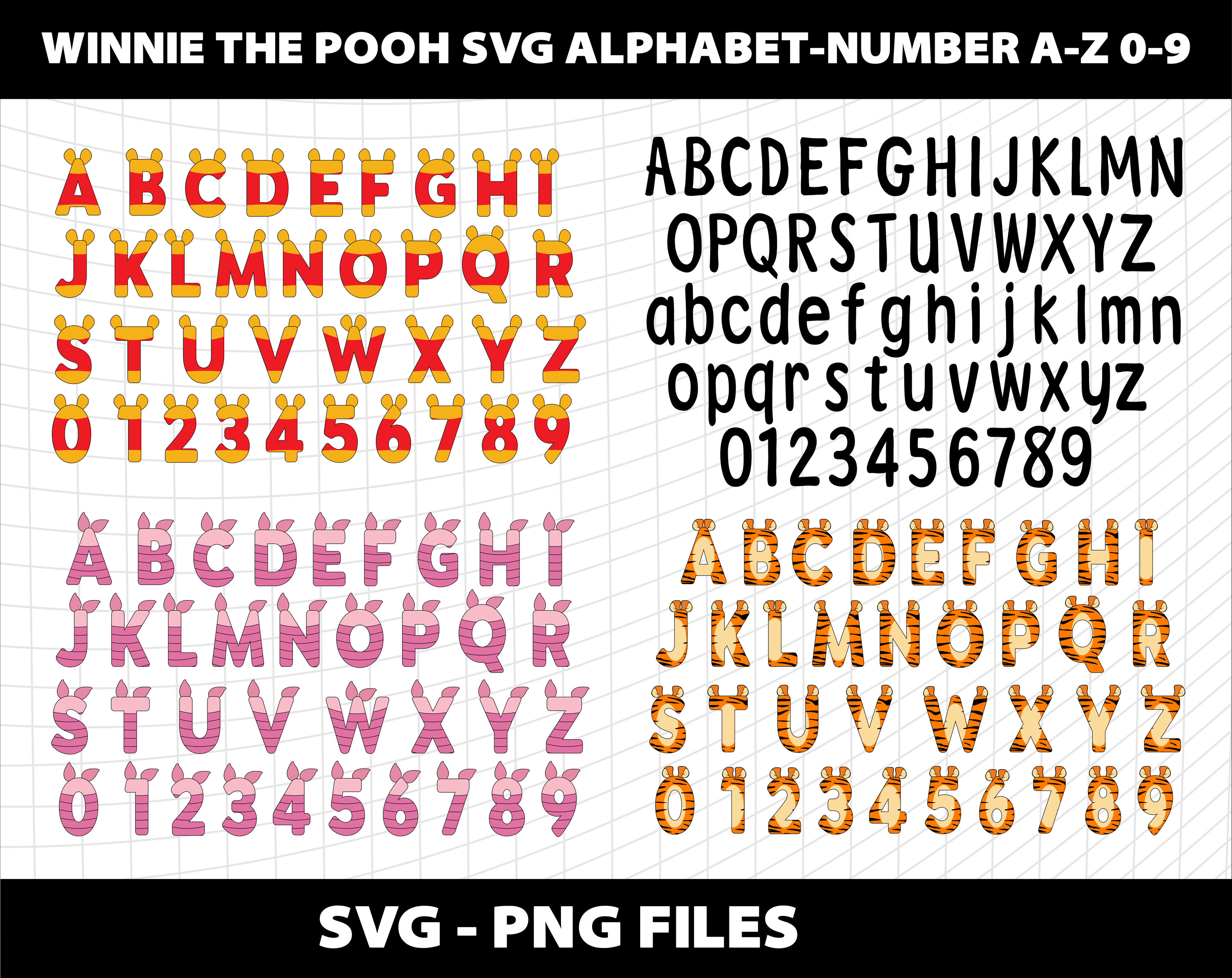 Winnie the pooh font alphabet letters svg winnie the pooh font etsy