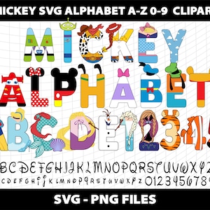 Cartoons Animations Mickey Svg Alphabet Letters Font Mega Bundle svg alphabet download digital file Dtf Sublimation