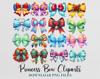 Princess Coquette Bow Cliparts Bundle Png Template Design Sublimation T-shirt Download Digital File Belle Elsa Mulan Ariel Moana Rapunzel