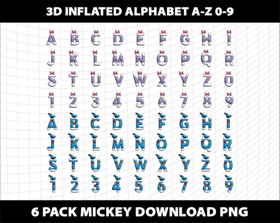 3D膨らんだミッキー文字アルファベットフォント数字6パックバンドル