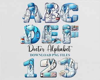 Doctor Letters Alphabet Font Clipart PNG Medical Emergency Job Health Nursery Design Template Download Digital File Printable Use Commercial
