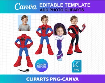 Spiderman Spidey Clipart Customized Add Your Face Photo PNG Canva Editable DIY Birthday Party Cup Cake Topper Template Download Digital File