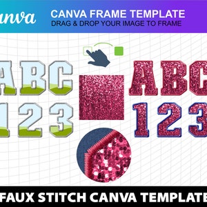 Faux Embroidery Stitch Canva  Sequin Custom Letters Alphabet College Sublimation Template Font Design Fill Editable Download Digital File