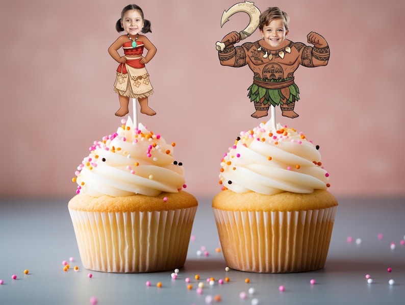 Vaiana Clipart Anpassade Lägg till ditt ansikte Foto PNG Canva Redigerbar Födelsedagsfest DIY Cupcake Topper Mall Ladda ner Digital Fil Vaiana Moui bild 4