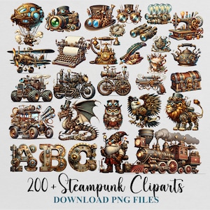 Steampunk Clipart Alfabet Vintage Gammal Antik Png Mall Bundle Design Ladda ner Digital Fil