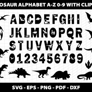 Cliparts et lettres de l&#39;alphabet dinosaure Svg dinosaure anniversaire numéro 1 2 3 4 5 6 7 8 dinosaure Svg téléchargement fichier numérique