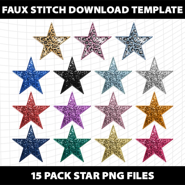 Faux Stitch Embroidery Sequin Glitter Star Bundle PNG Sublimation Template Design Download Digital File Sublimation Printable Commercial use