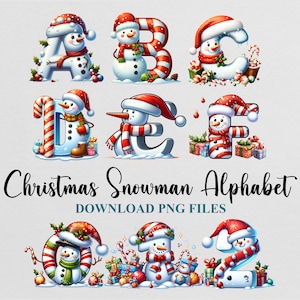 Christmas Snowman Alphabet Letters Cliparts Sublimation PNG DTF Design Download Instant Digital File Commercial use Printable