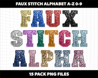 Faux Embroidery Stitch Sequin Glitter Letters Alphabet Numbers College Varsity 15 Color Pack Bundle Design Download Digital File