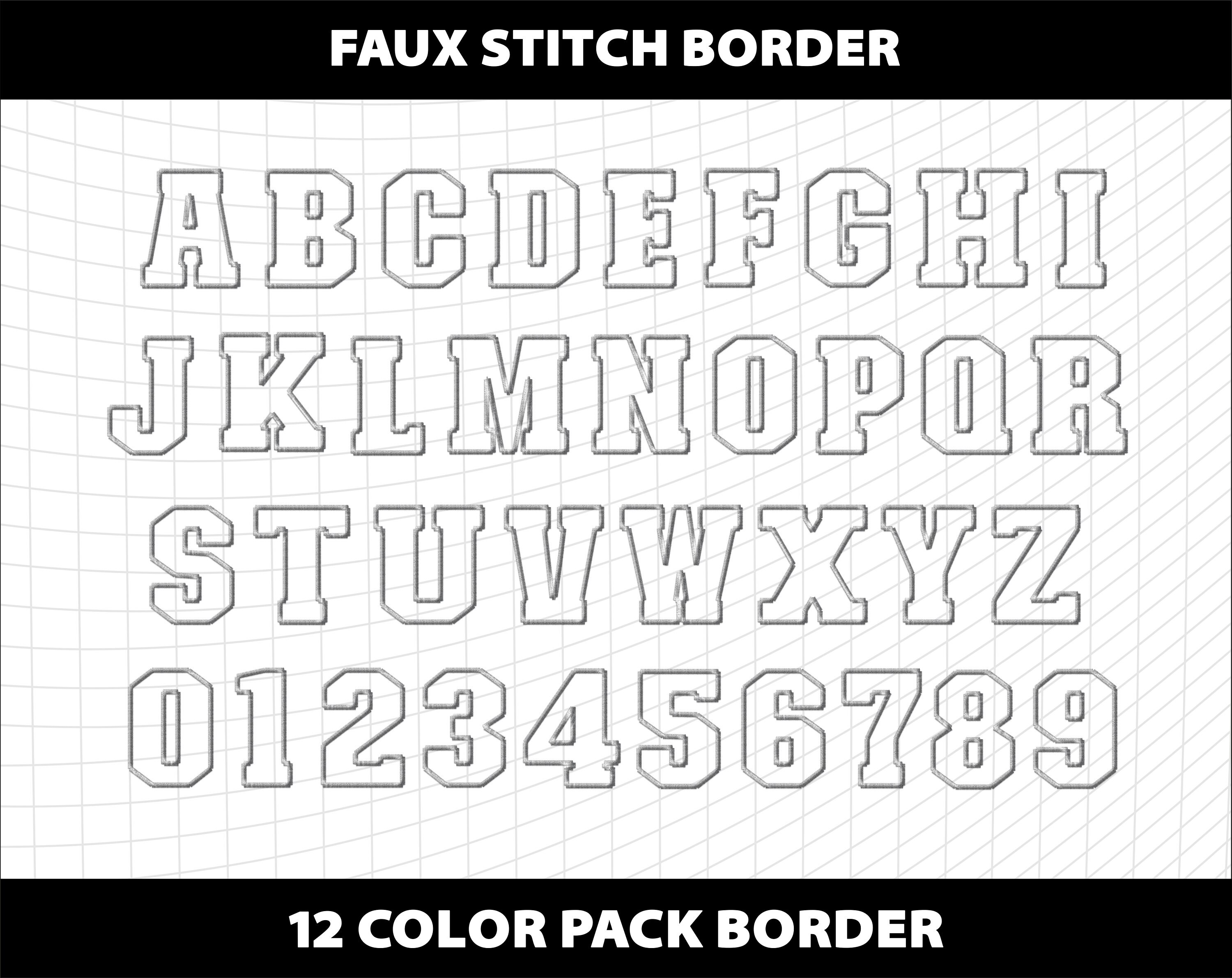 Faux Embroidery Stitch Border + Fill Blank Letters Alphabet Numbers ...