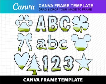 Canva Doodle Blank Letters Alphabet Shape Template Transparent Font Design Photo Collage Frame Fill Editable Printable Download Digital File