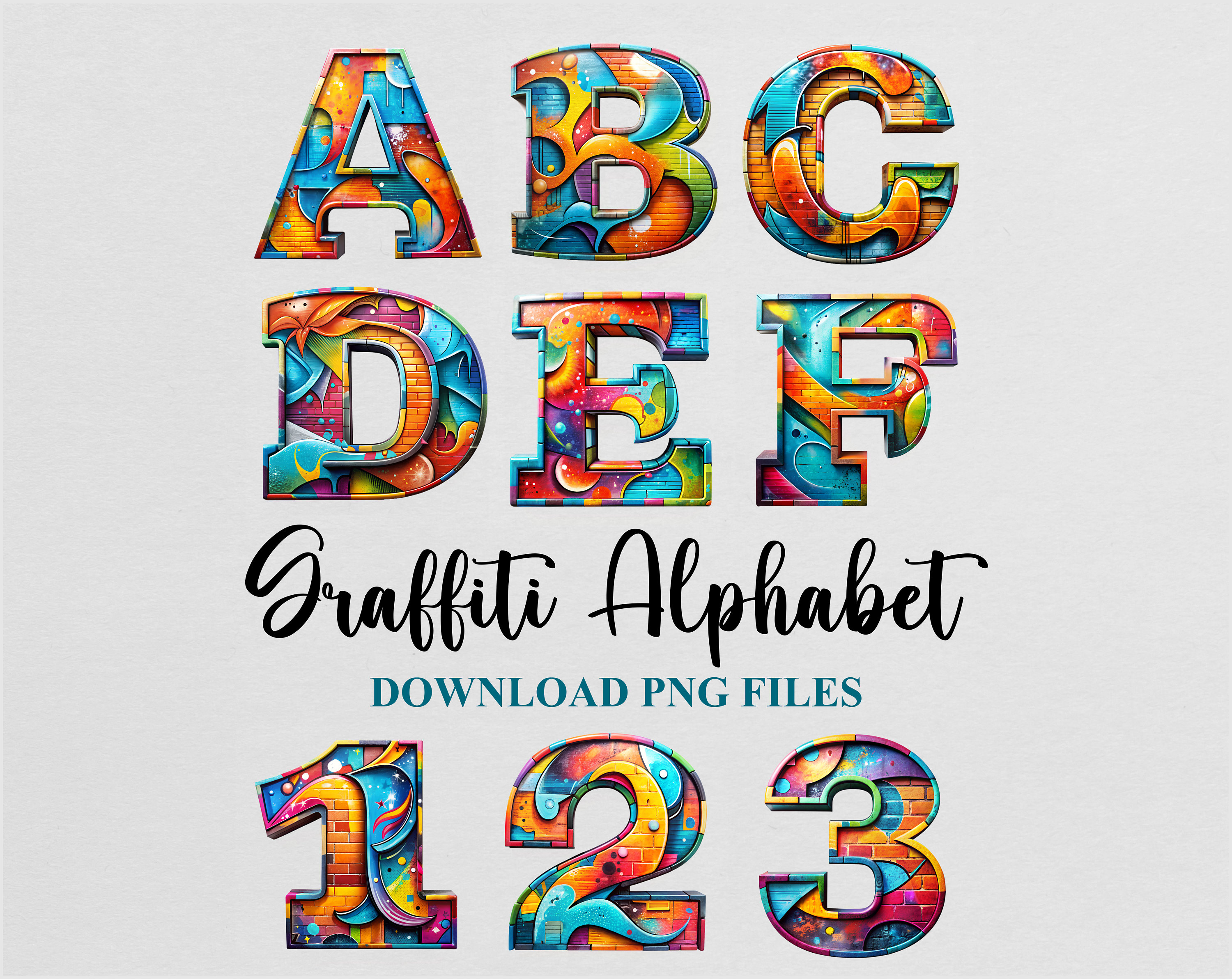 Urban Style Graffiti Alphabet Letters Font Cliparts Sublimation PNG Design Download Instant Digital File Commercial use Printable