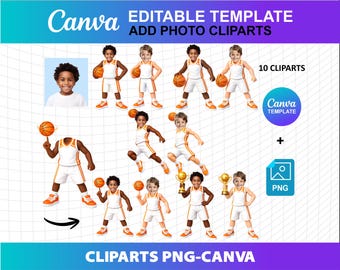 Basketball Kids Cliparts Custom Add Your Face Photo PNG Canva Editable DIY Birthday Party Template Download Digital File Add Person to Photo