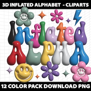 Paquete de 12 letras del alfabeto retro infladas en 3D, diseño para descargar, archivo digital, plantilla imprimible por sublimación, uso comercial