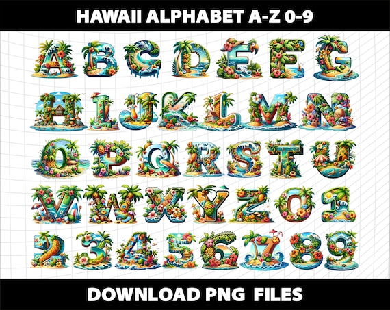 ハワイの文字 アルファベット 数字 クリップアート バンドル 昇華 PNG