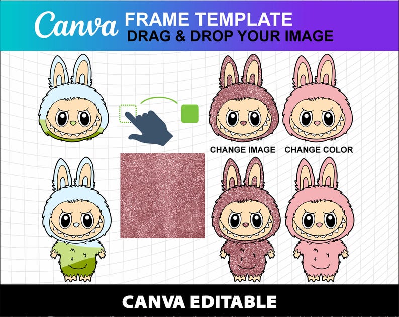 Labubu Canva Frame Template Editable Color or Image File Use Commercial ...