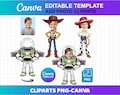 Toy Story Cliparts Customized Add Your Face Own Photo PNG Canva Edit DIY Birthday Party Cake Topper Template Download Digital File Boy Girl