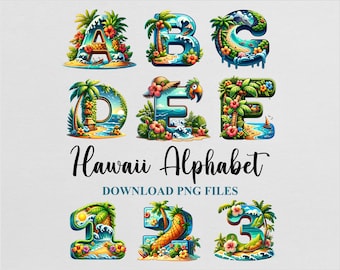 ハワイの文字 アルファベット 数字 クリップアート バンドル 昇華 PNG