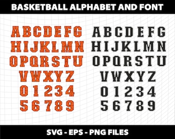 バスケットボール スポーツ アルファベット フォント 文字 SVG バスケットボール 大学 バーシティ 誕生日 番号 バスケットボール SVG アルファベット デザイン デジタル ファイルをダウンロード