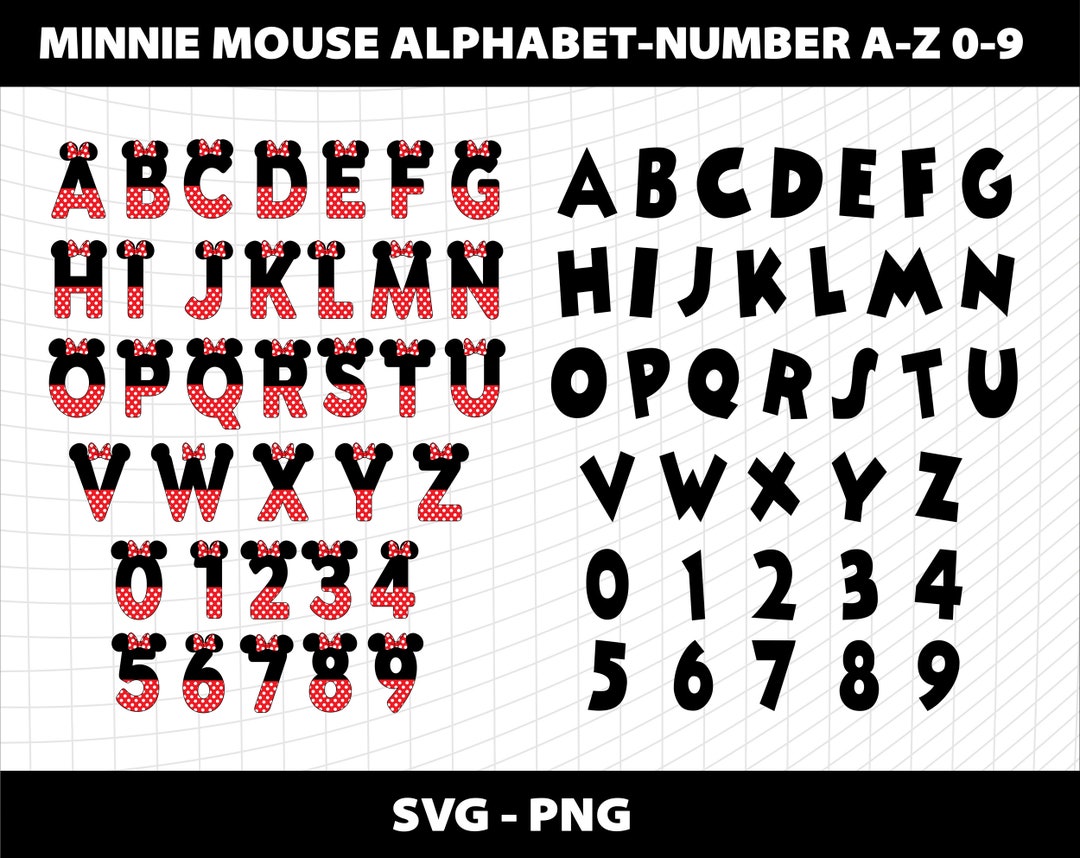 Minnie Lettering Minnie Mouse Svg Alphabet Font Letters Mickey Mouse Birthday 1 2 3 4 5 ...
