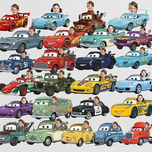 Autos Cliparts Anpassen Gesicht hinzufügen Eigenes Foto PNG Canva DIY Geburtstagstortenaufsatz Vorlage Download Digitale Datei Baby Mädchen Junge Bild 2