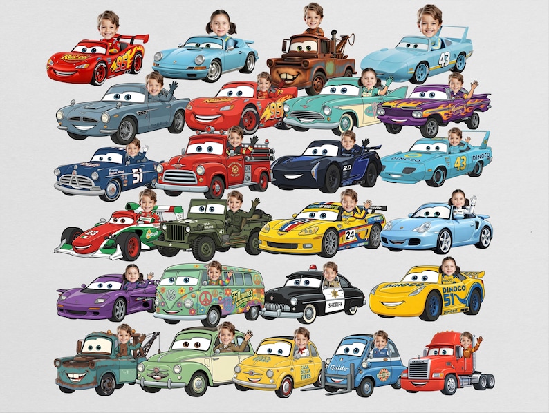 Autos Cliparts Anpassen Gesicht hinzufügen Eigenes Foto PNG Canva DIY Geburtstagstortenaufsatz Vorlage Download Digitale Datei Baby Mädchen Junge Bild 2