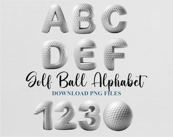 Letras del alfabeto de golf, imágenes prediseñadas deportivas, sublimación, diseño de garabatos PNG, descarga instantánea, archivo digital, uso comercial, imprimible