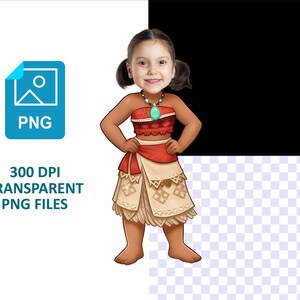 Vaiana Clipart Anpassade Lägg till ditt ansikte Foto PNG Canva Redigerbar Födelsedagsfest DIY Cupcake Topper Mall Ladda ner Digital Fil Vaiana Moui bild 5