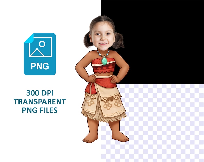 Vaiana Clipart Anpassade Lägg till ditt ansikte Foto PNG Canva Redigerbar Födelsedagsfest DIY Cupcake Topper Mall Ladda ner Digital Fil Vaiana Moui bild 5
