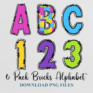Doodle Bricks Alphabet Png Toy Block Alphabet Letters Font Birthday Party Design Download Digital File Printable 1 2 3 4 5 6 Use Commercial