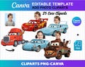 Cars Cliparts Customized Add Your Face Own Photo PNG Canva DIY Birthday Party Cake Topper Template Download Digital File Baby Girl Boy
