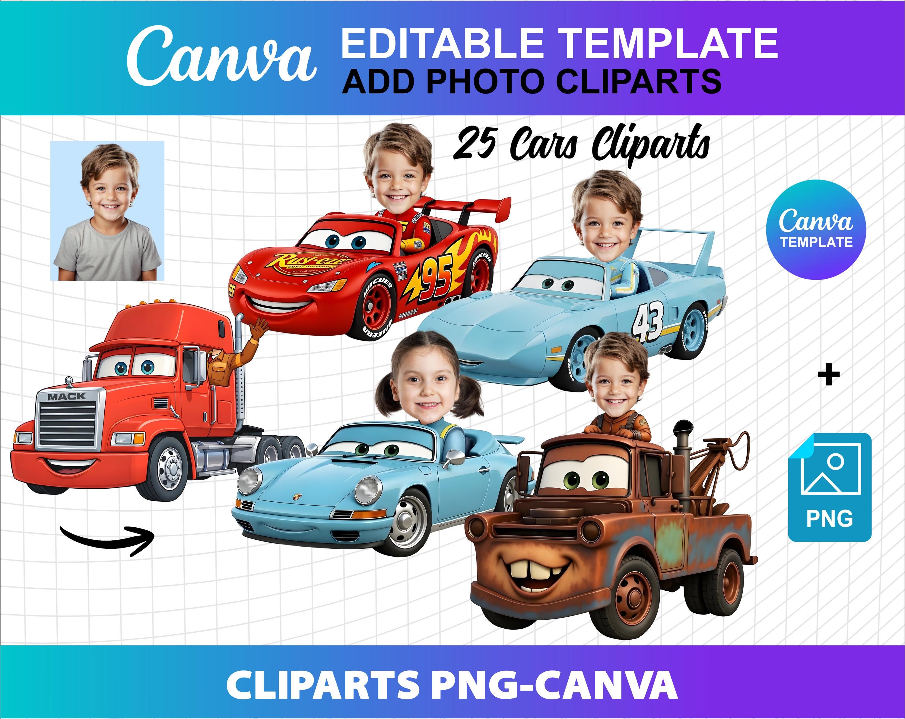 Cars Cliparts Customized Add Your Face Own Photo PNG Canva DIY Birthday ...