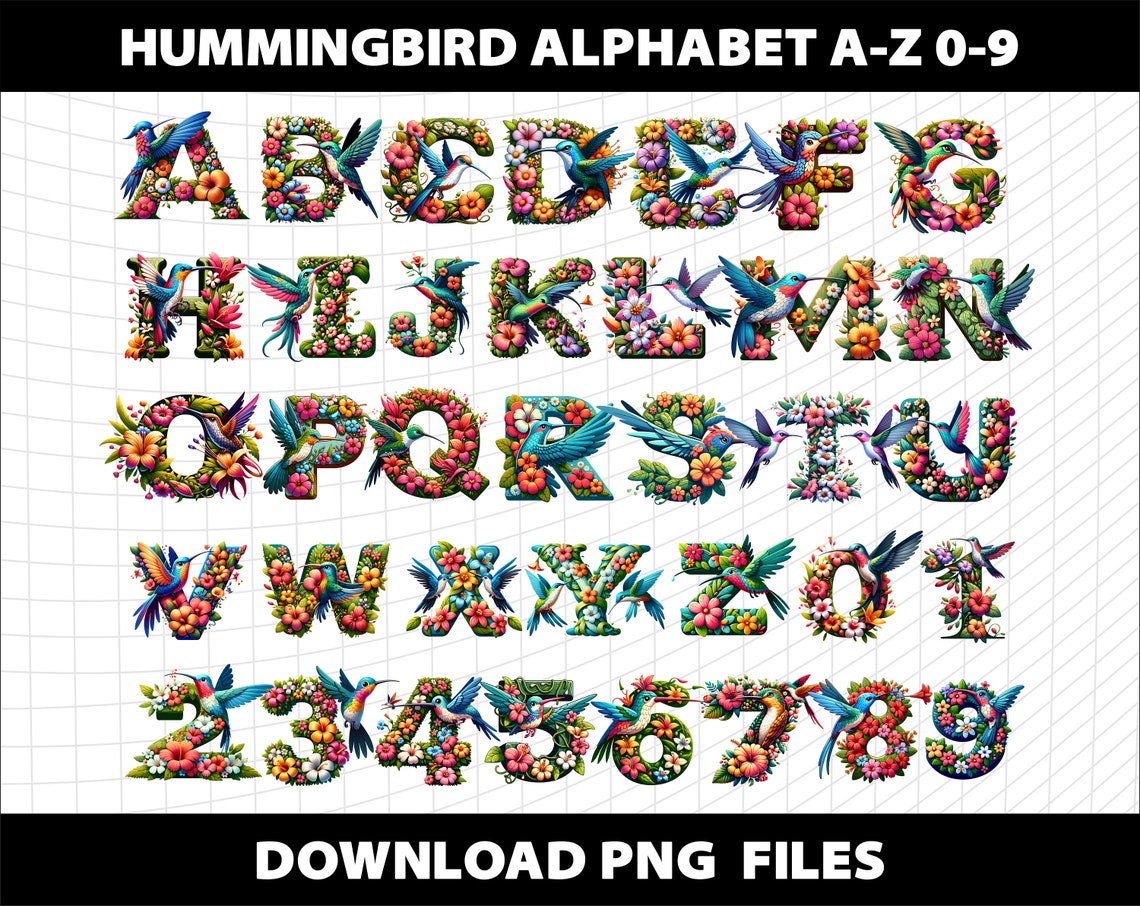 Hummingbird Ascii Hummingbird Forest Bird Letters Alphabet Cliparts Watercolor ...