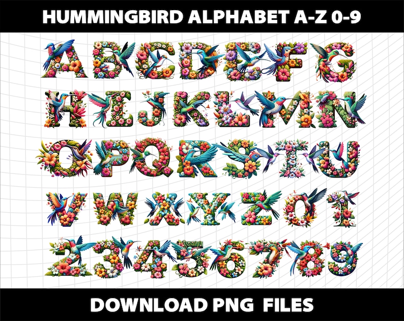 Hummingbird Forest Bird Letters Alphabet Cliparts Watercolor ...