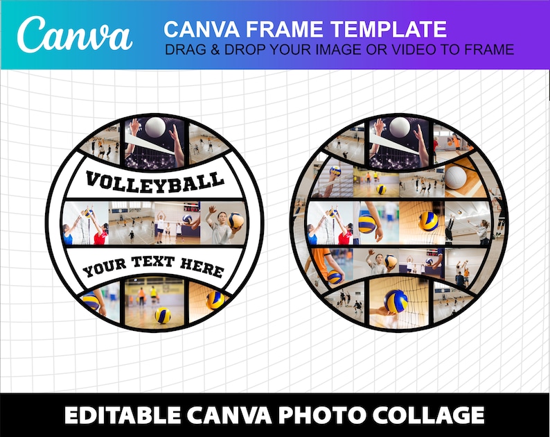 Volleyball Photo Collage Canva Frame Template Canva Design Etsy
