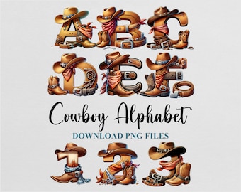 Cowboy Western Letters Alphabet Cliparts Watercolor Sublimation PNG Design Download Digital File Commercial use Printable