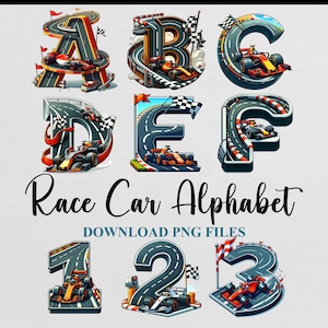以下が含まれることがあります： AからFまでのアルファベットと1から3までの数字のレーシングカーアルファベット。各文字と数字は、赤いレーシングカーが走っているレーシングトラックで形成されています。
