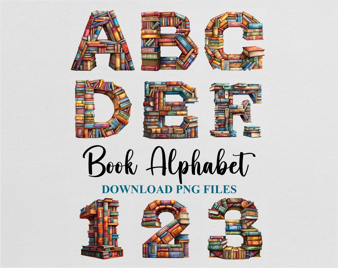 Vintage Old Book Letters Alphabet Numbers Watercolor Cliparts Bundle ...