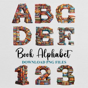 Vintage Old Book Lettere Alfabeto Numeri Acquerello Clipart Bundle Sublimazione PNG Poster Design Scarica File Digitale Stampabile
