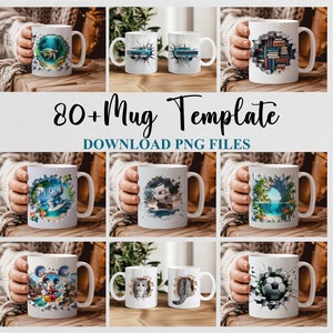 3d Coffee Mug Wrap 84 Bundle 11oz 15oz Sublimation Design PNG Template Download Digital File Cat Dog Books Beach Retro Car Camp Sublimation