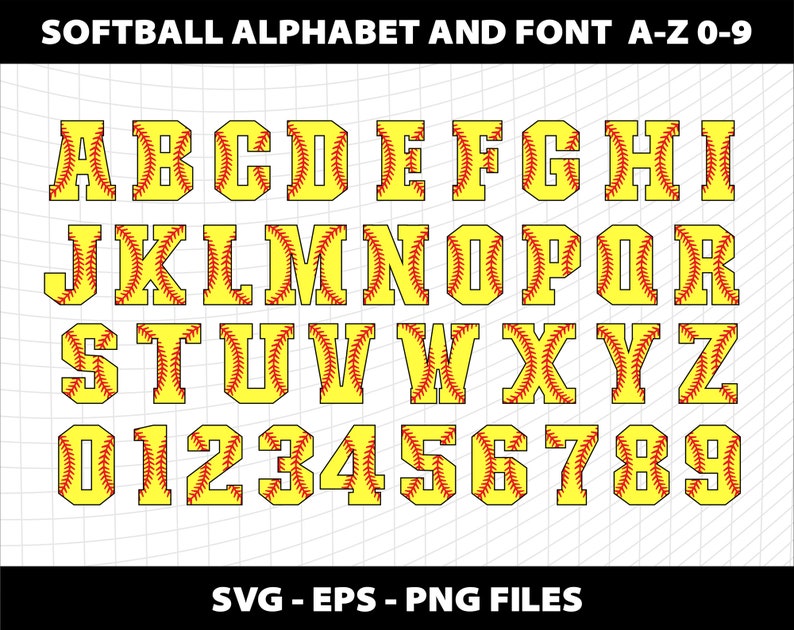 Softball Sports Alphabet Font Letters Svg Softball College Varsity Bundle Number Softball Svg Alphabet Design Download Digital File zdjęcie 2