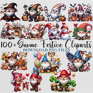 Gnome Watercolor Cliparts Easter Egg Lucky Valentine Day Patriotic Halloween PNG Bundle Sublimation Template Design Download Digital File